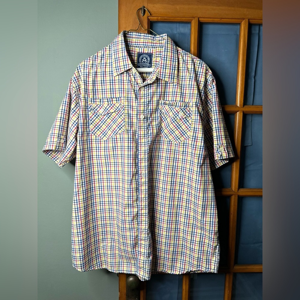 Akademiks Multicolor Plaid Casual Button Down Short Sleeve Shirt 4XL